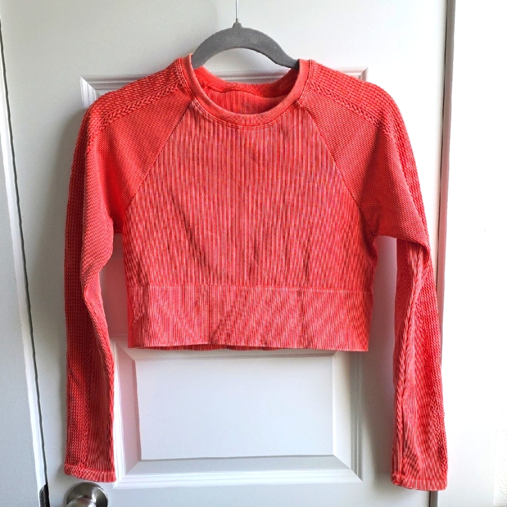 Aerie Offline Coral Long Sleeve Cropped Top Large #61